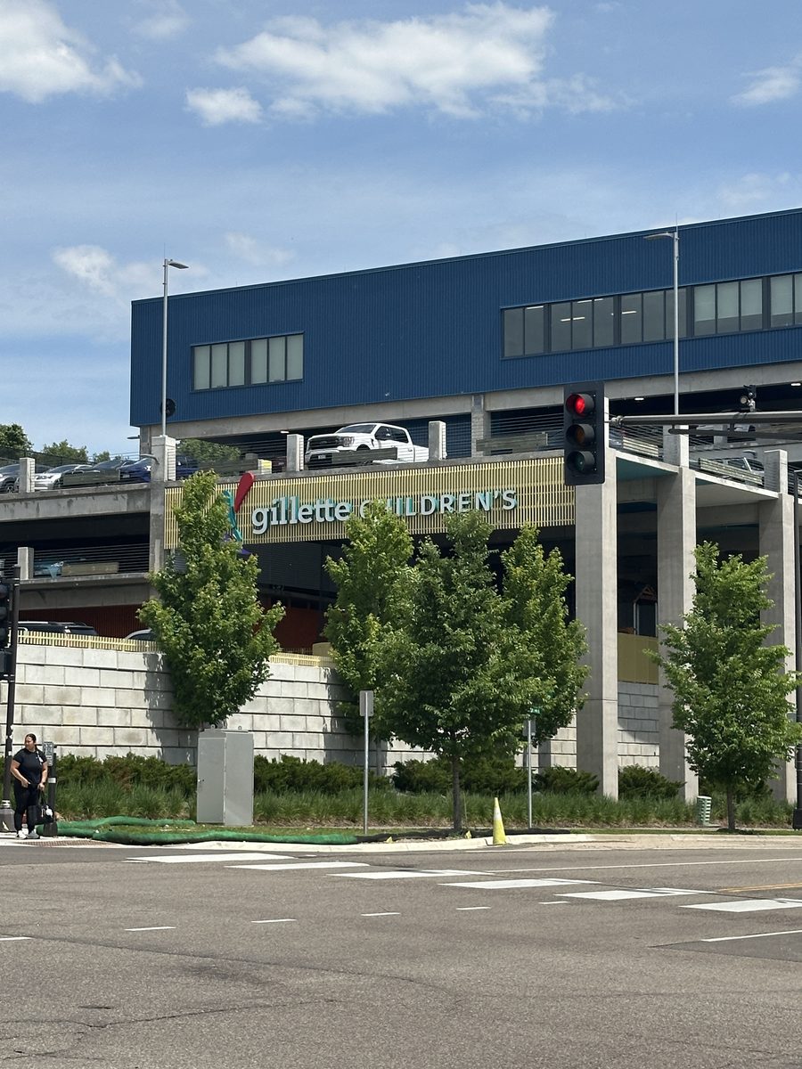 Exterior of Gillette Children's pediatric specialty hospital in downtown Saint Paul, Minnesota