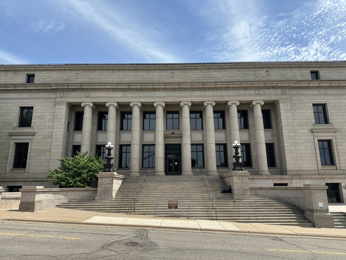 Front facade and steps of the Minnesota Judicial Center at 25 Rev. Dr. Martin Luther King Jr. Boulevard in Saint Paul, Minnesota