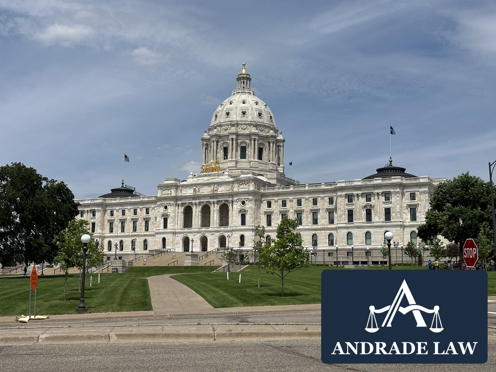 Minnesota State Capitol in Saint Paul with Andrade Law branding