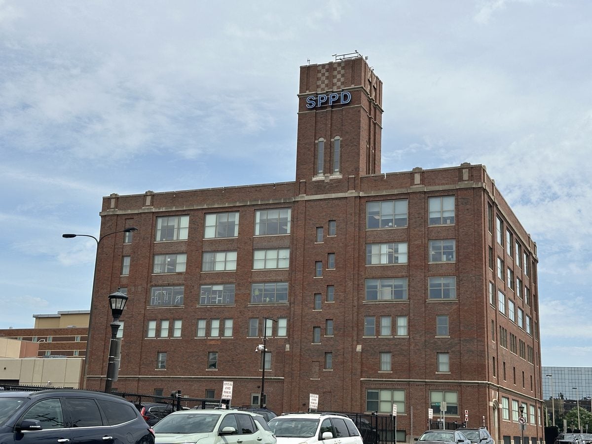 SPPD sign tower above the Saint Paul Police Department Headquarters at 367 Grove Street, which houses the department's Records Unit