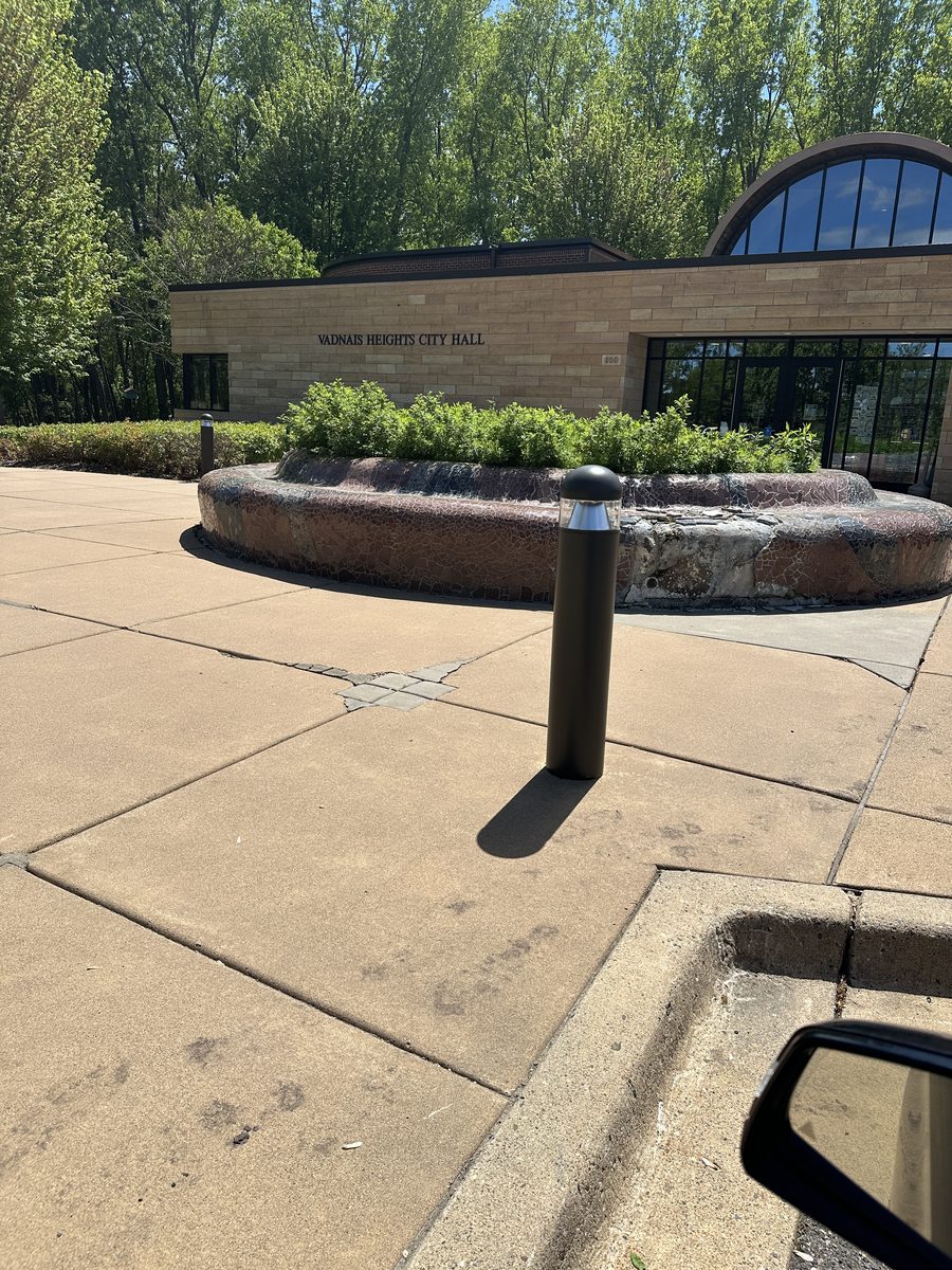 Entrance walk and planter at Vadnais Heights City Hall, the municipal records and permits building in Vadnais Heights, Minnesota