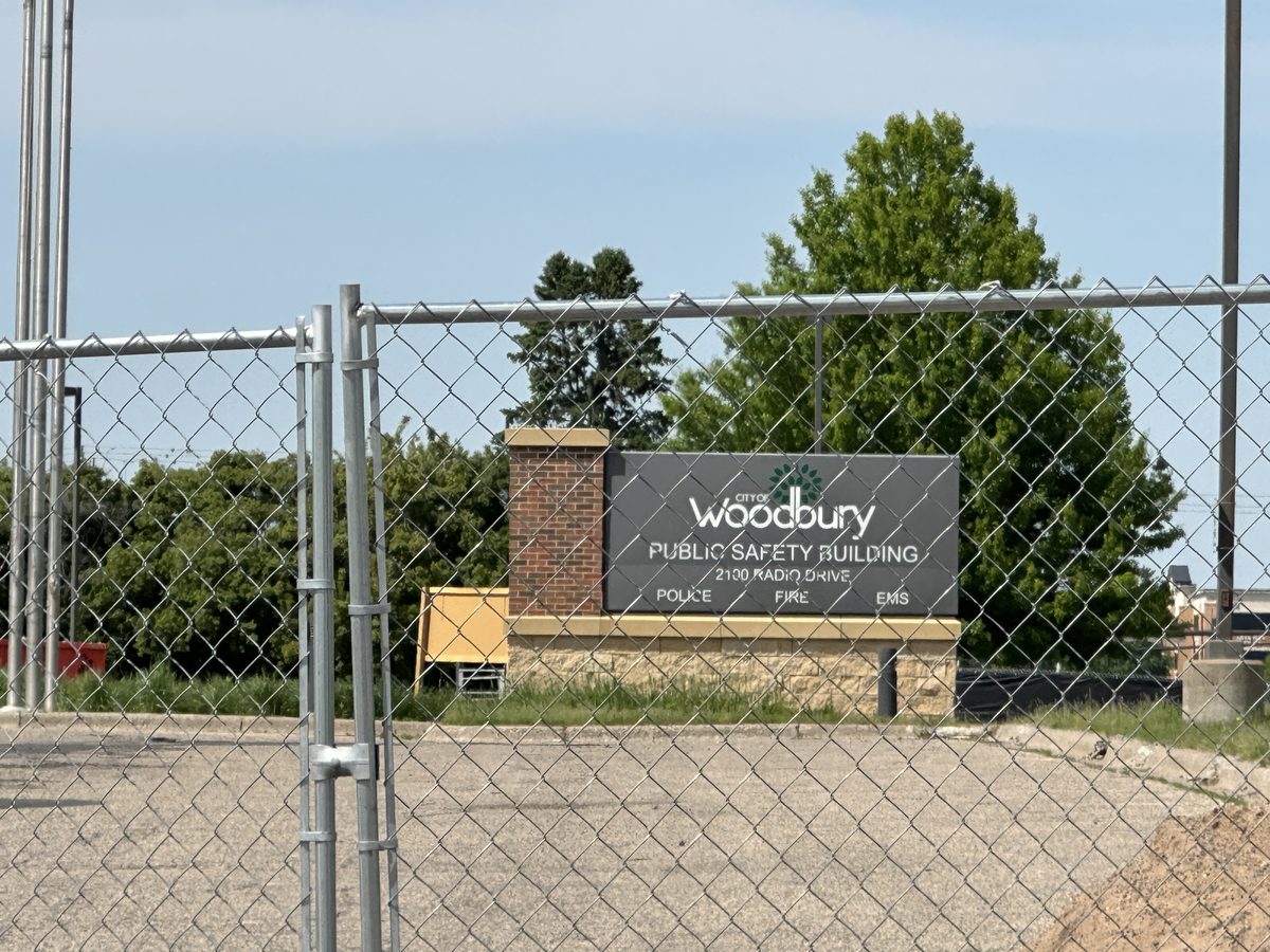 Woodbury Public Safety Building monument sign for police, fire, and EMS at 2100 Radio Drive in Woodbury, Minnesota