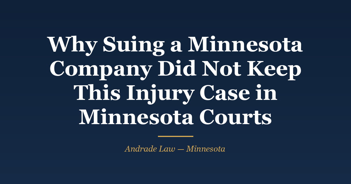 Ruling card: Miller v. The Emily Program, P.C., Minnesota Court of Appeals docket A26-0235, affirmed &mdash; dismissal on forum non conveniens grounds upheld; a Saint Paul headquarters alone did not keep the injury case in Minnesota courts. Andrade Law MN Injury Case Watch.